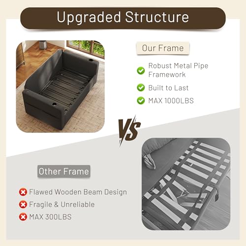 3 in 1 Pull Out Couch Convertible Sleeper Sofa Bed with Cup Holders, Grey U432