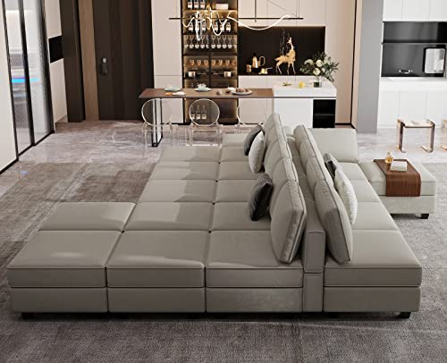Belffin Modular Velvet Sectional Sofa with Chaise Lounge and Storage, Grey T418154