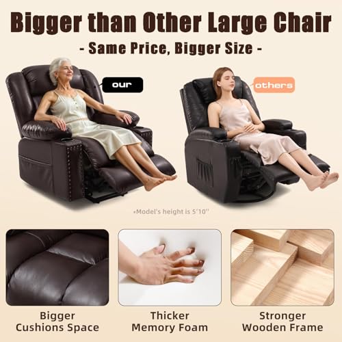 Large Power Lift Chair Recliner for Elderly with Heat and Massage, Dark Brown W500