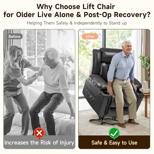 Large Power Lift Chair Recliner for Elderly with Heat and Massage, Dark Brown W500