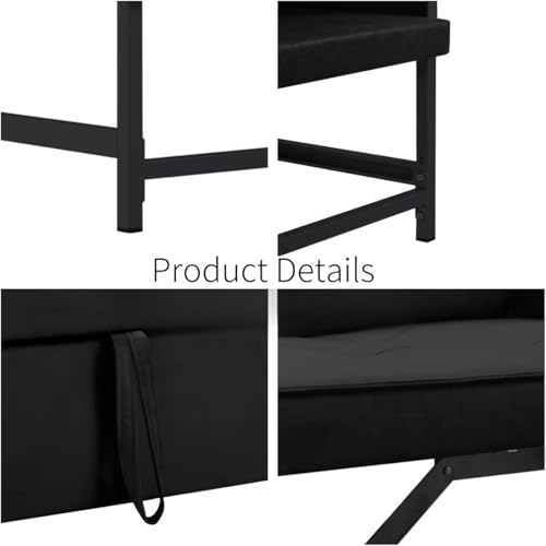 3 in 1 Sleeper Sofa Bed with Side Pocket, Black Convertible Futon Couch W34330