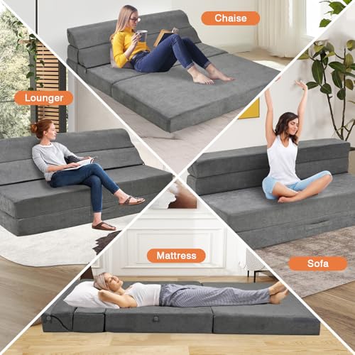 Comfy Folding Sofa Bed Grey Convertible Sleeper Chair Couch M171120