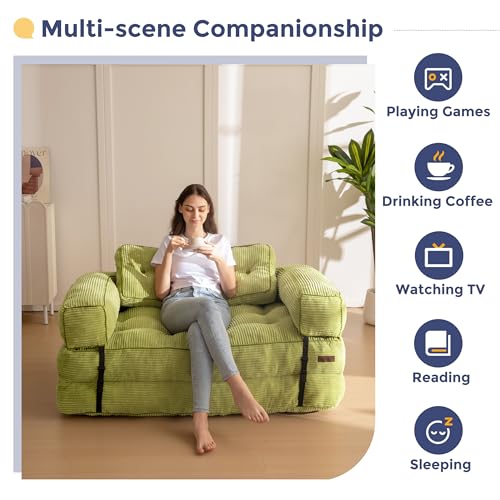 MAXYOYO Folding Sofa Bed L-Shaped Convertible Sleeper Couch with Pillow, Dark Grey X9070