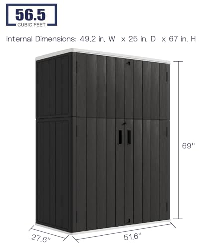 KINYING Outdoor Vertical Storage Shed 57 Cu.ft Waterproof Lockable Brown C842304