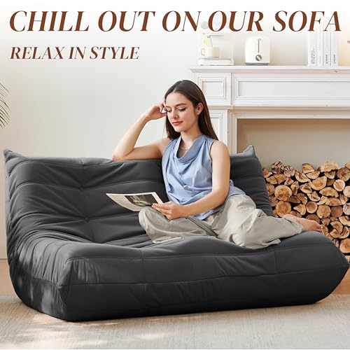 Bean Bag Chair for Adults Suede Microfiber Fireside Floor Chair 3-Seater Beige F151744