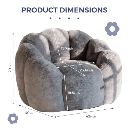 MAXYOYO Floral Shaped Bean Bag Sofa for Adults, Faux Fur, Beige M8911