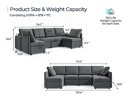 LINSY HOME Modular U Shaped Sectional Sofa with Storage, Blue M8981