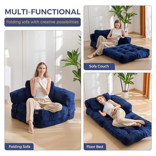 MAXYOYO Folding Sofa Bed L-Shaped Convertible Sleeper Couch with Pillow, Dark Grey X9070