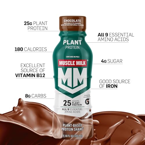 Muscle Milk Plant Based Protein Shake, Vanilla Caramel, 11.16 Fl Oz, 12 Pack C445