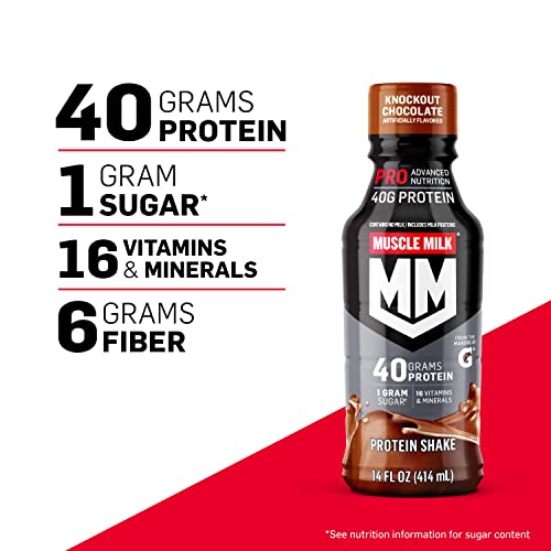 Muscle Milk Pro Advanced Nutrition Protein Shake, Knockout Chocolate, 14 Fl Oz, 12 Pack W259
