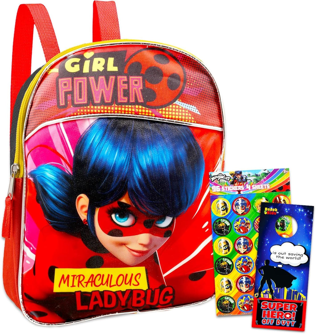 The Miraculous Ladybug MINI Backpack Set ~ 3 Pc School Supplies Bundle With 11" Miraculous Ladybug School Bag for Girls, Kids, Miraculous Ladybug Stickers, and More