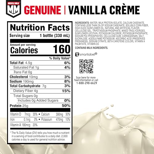 Muscle Milk Genuine Protein Shake, Vanilla Creme, 11.16 Fl Oz, 12 Pack N1974