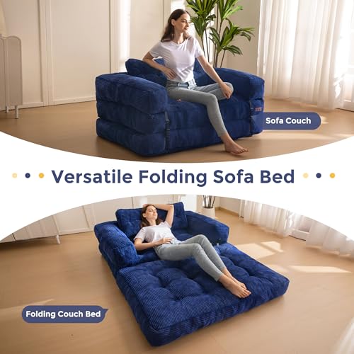 MAXYOYO Folding Sofa Bed L-Shaped Convertible Sleeper Couch with Pillow, Dark Grey X9070