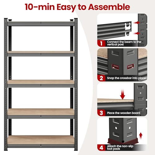 Yaheetech 5-Tier Heavy Duty Garage Shelving Unit, Adjustable Metal Storage Rack, Blue J339478