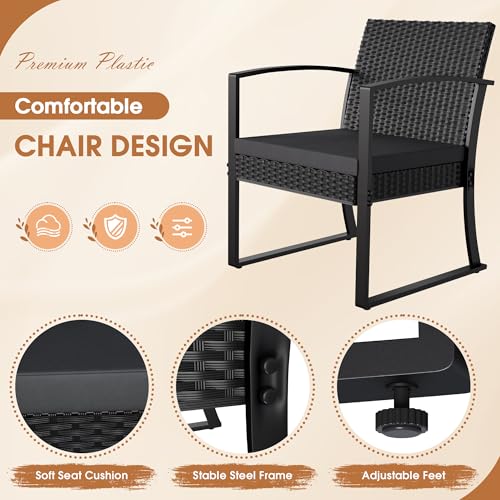 Homall 3 Piece Resin Outdoor Bistro Set with Cushions and Table, Black T139662