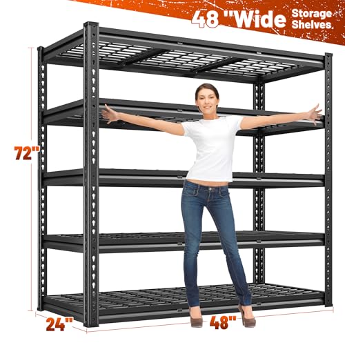 REIBII 48" W Garage Shelving 3000LBS Heavy Duty Metal Storage Shelves J429