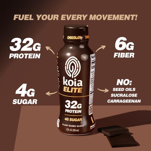 Koia Elite Plant Based Protein Shake, Chocolate, 32g Protein, 12 Fl Oz (Pack of 12) V5410