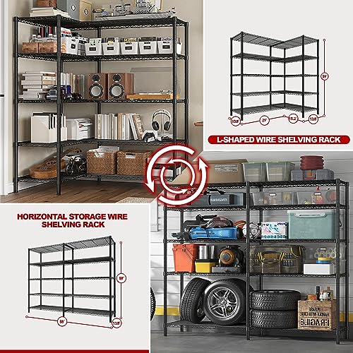 REIBII 73''W 5-Tier Metal Shelving Unit, Heavy Duty Wire Storage Rack F431