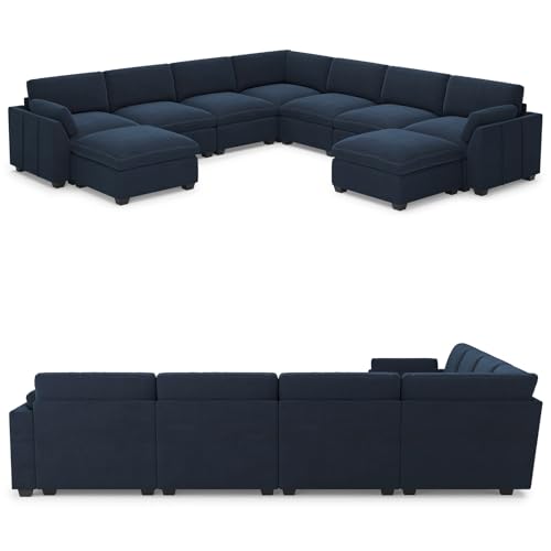 Belffin Extra Large Modular Sectional Sofa, 4-Seater L Shaped Velvet Couch, Black A1471