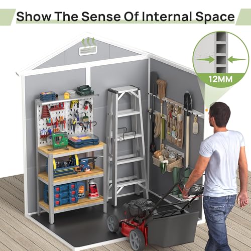 Resin Outdoor Storage Shed 6x6FT with Lockable Door, Waterproof Garden Tool Shed C8415