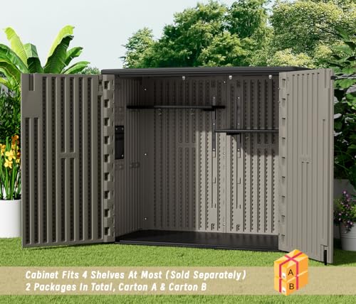 KINYING Outdoor Vertical Storage Shed 57 Cu.ft Waterproof Lockable Brown C842304