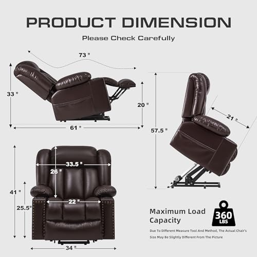 Large Power Lift Chair Recliner for Elderly with Heat and Massage, Dark Brown W500
