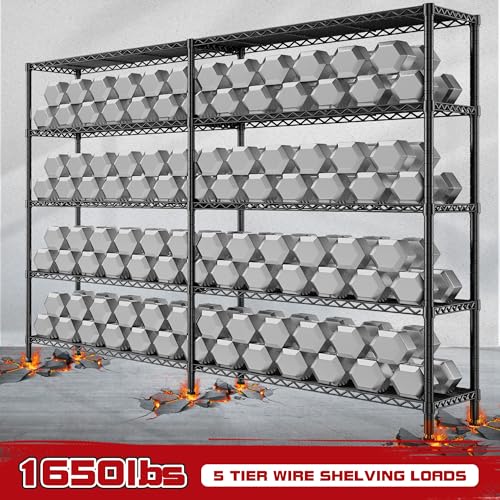 REIBII 73''W 5-Tier Metal Shelving Unit, Heavy Duty Wire Storage Rack F431