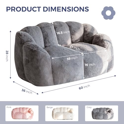 MAXYOYO Floral Shaped Bean Bag Sofa for Adults, Faux Fur, Beige M8911