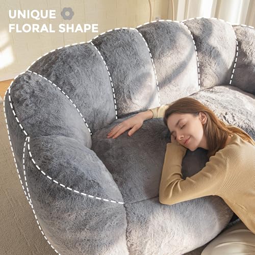 MAXYOYO Floral Shaped Bean Bag Sofa for Adults, Faux Fur, Beige M8911
