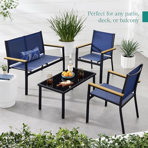 Best Choice Products 4-Piece Textilene Patio Conversation Set with Steel Frame, Taupe/Charcoal T8603