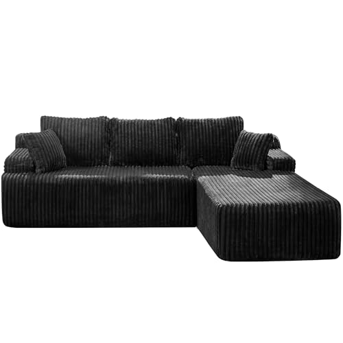 Modular Sectional Sofa L-Shape Couch with Oversized Chaise, Grey Stripe I49459