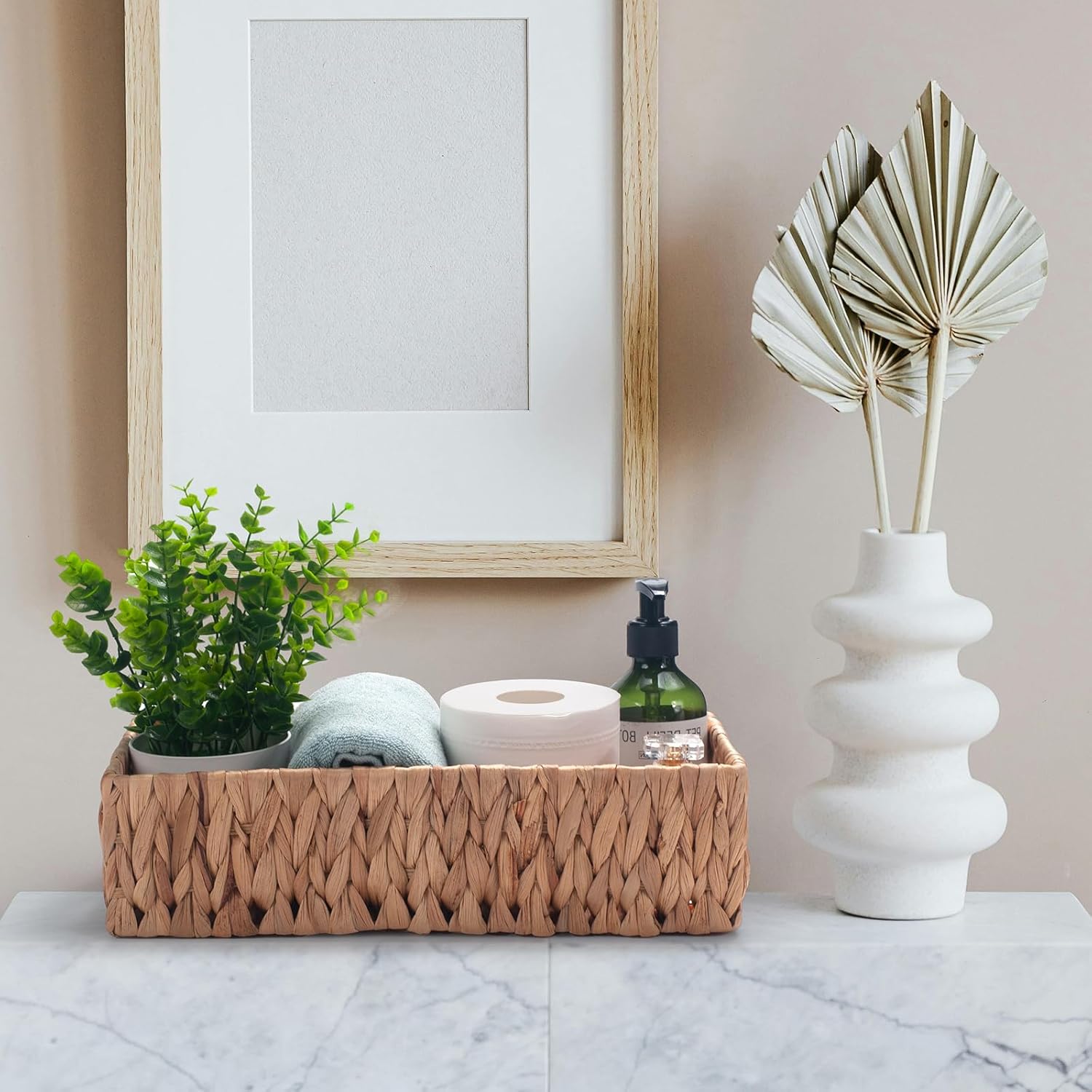Water Hyacinth Wicker Toilet Paper Basket with Handles for Bathroom Storage D137