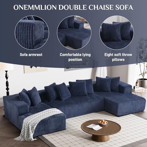 131" Modular Sectional Sofa Cloud Couch, Corduroy Memory Foam Black O10952
