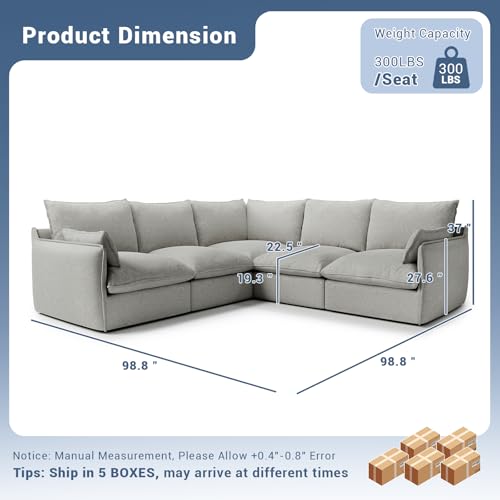 Cloud Modular Sectional Sofa, Waterproof Down Filled, High Backrest 5 Seater, Dark Gray J53470