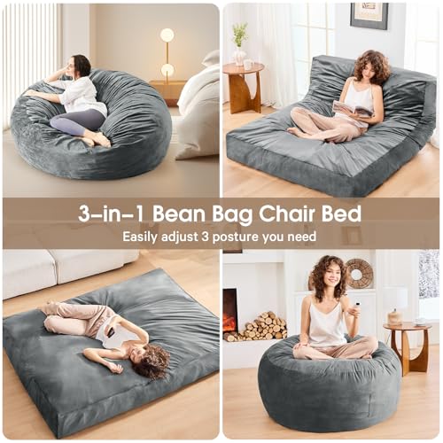 Giant Bean Bag Chair for Adults Convertible Bed with Microfiber Cover Charcoal G62613