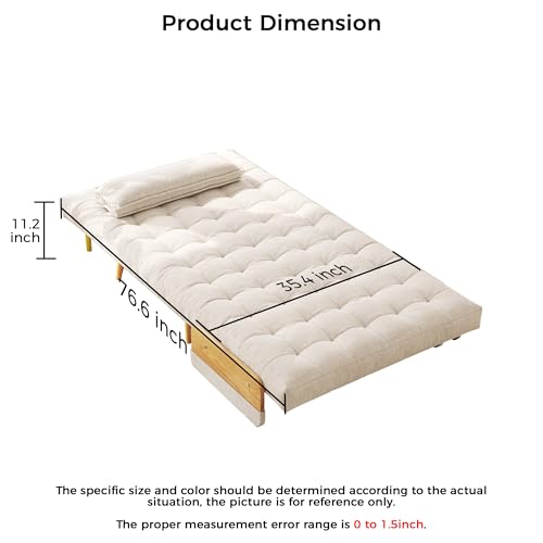 Convertible Chair Bed Sleeper for Adults with Wooden Arms, Linen G638