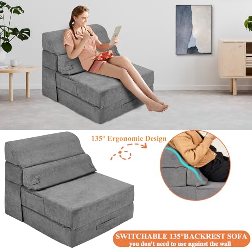 Comfy Folding Sofa Bed Grey Convertible Sleeper Chair Couch M171120