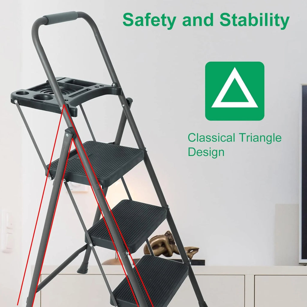 5 Step Ladder with Handrails, Folding Step Stool, 330lbs Capacity for Adults X769191