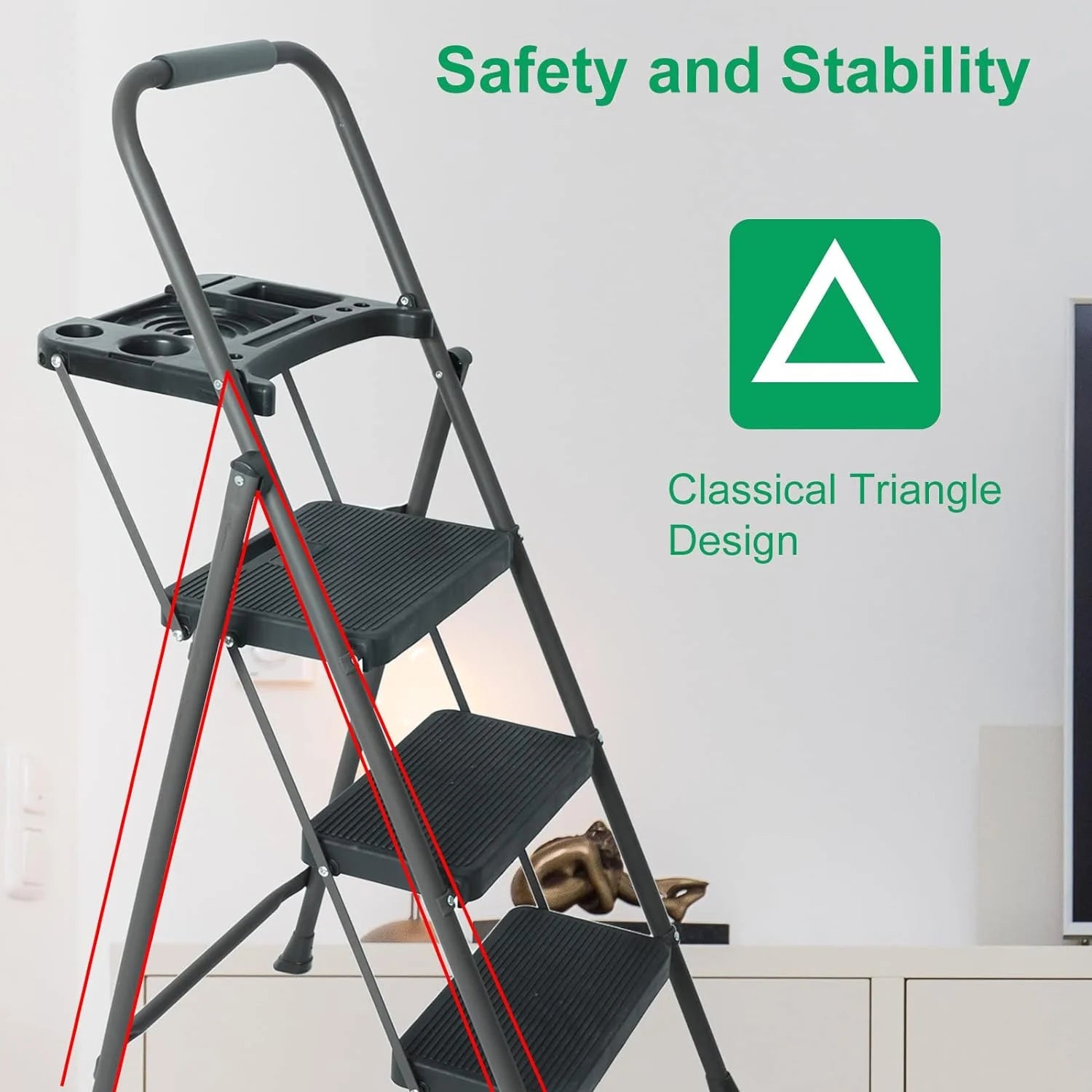 5 Step Ladder with Handrails, Folding Step Stool, 330lbs Capacity for Adults X769191