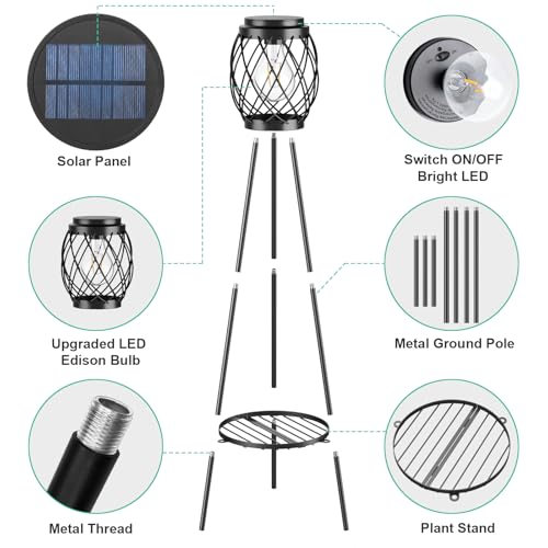 2 Pack Solar Lights Outdoor with Plant Stands - Metal Tripod Patio Decor M835880