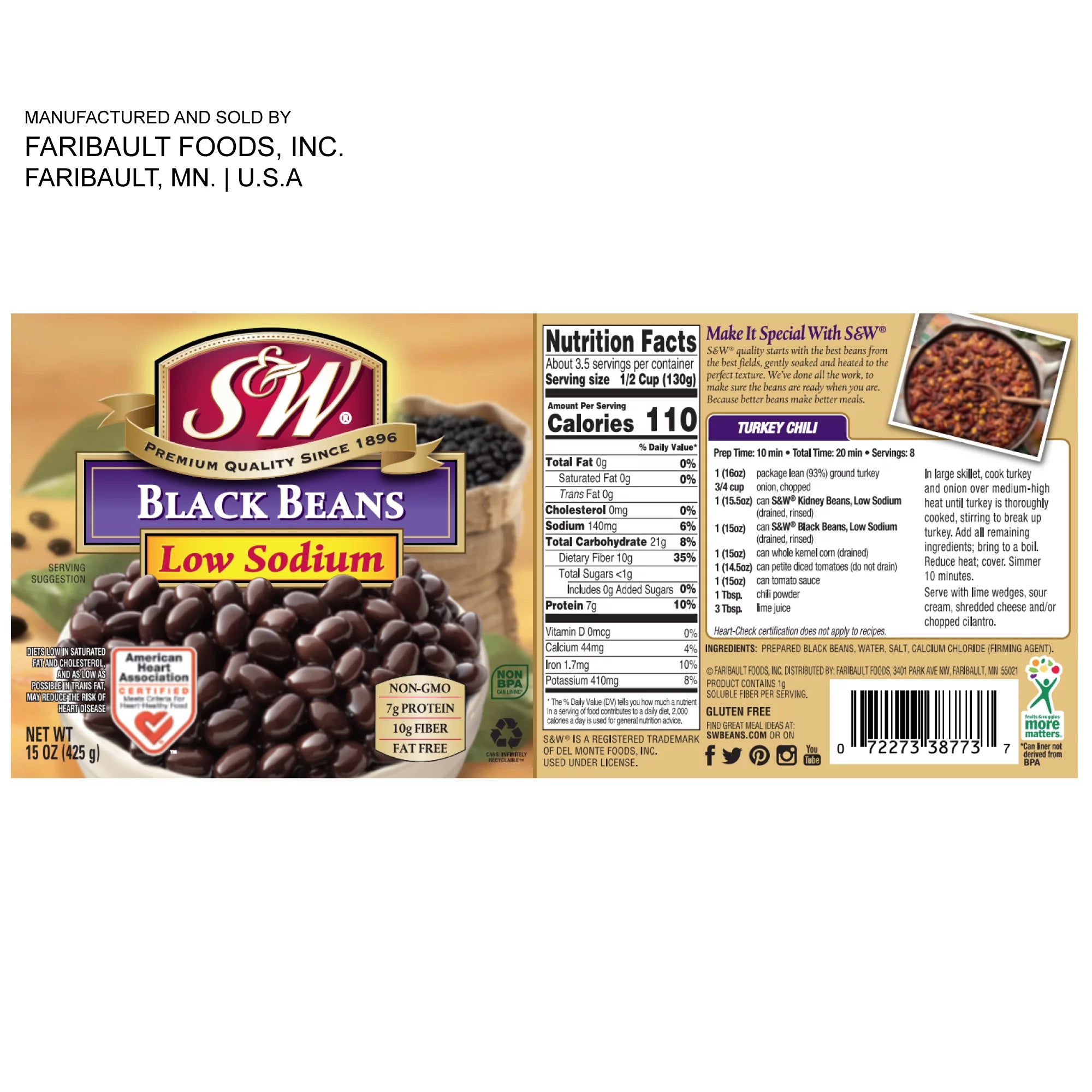 S&W Low Sodium Canned Black Beans, 15 oz (12 Pack) W2024