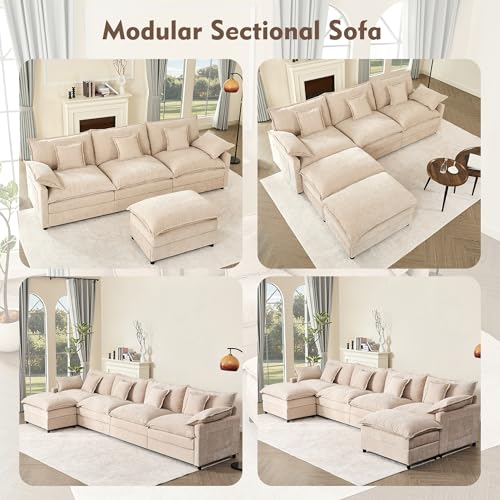 U Shaped Modular Sectional Sofa with Ottoman, Chenille, Black P2121