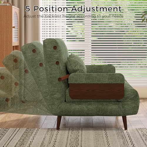 Convertible Chair Bed Sleeper for Adults with Wooden Arms, Linen G638