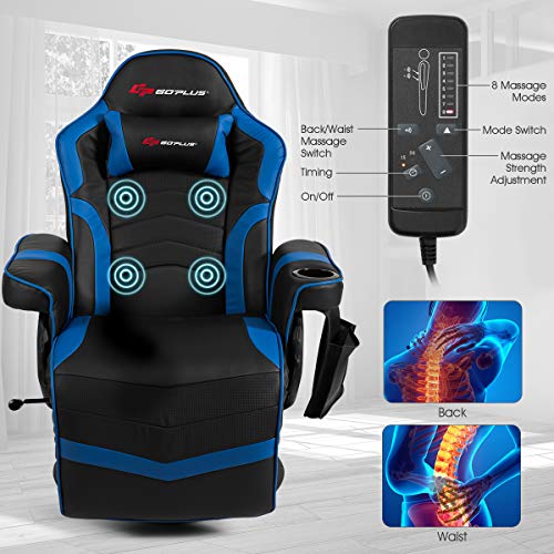 Goplus Massage Gaming Chair, Racing Recliner with Footrest, PU Leather N121