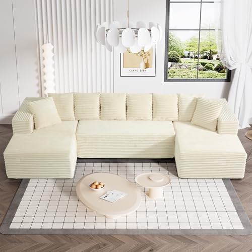 131" Modular Sectional Sofa Cloud Couch, Corduroy Memory Foam Black O10952