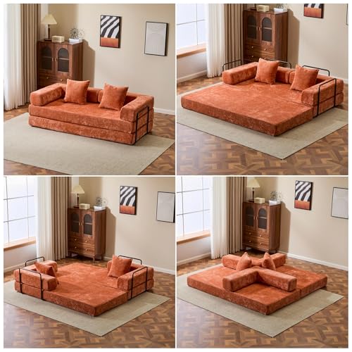 Convertible Floor Sofa Bed with Pillow Back and Armrest, Chenille, Dark Gray N4509