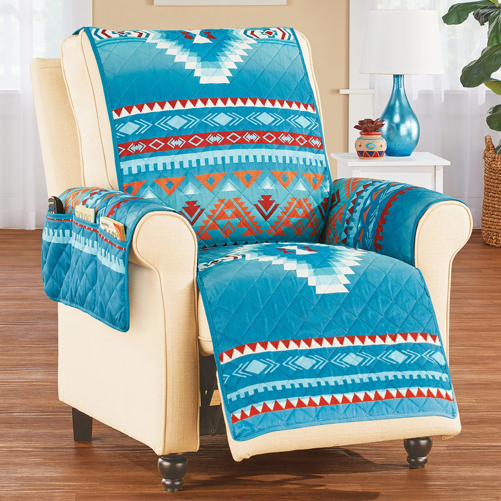 Collections Etc Quilted Turquoise Southwest Aztec Furniture Cover O37607