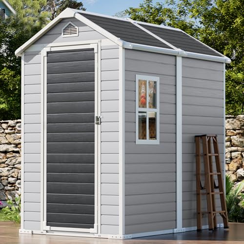 8x6x7 FT Resin Storage Shed, Waterproof Outdoor Tool Shed with Floor, Dove Grey C693740