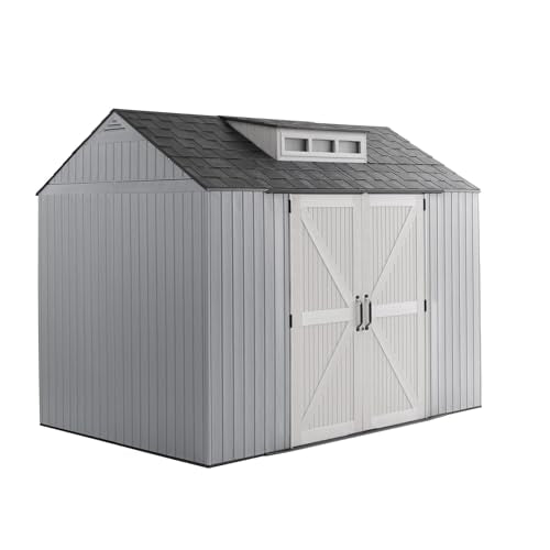Resin Outdoor Storage Shed with Floor, Weatherproof, Lockable, Brown, 7x7 FT S969