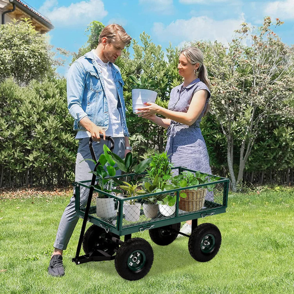 Heavy Duty Utility Wagon Garden Cart, 400lb Capacity, Folding Steel Mesh Cart Q4456